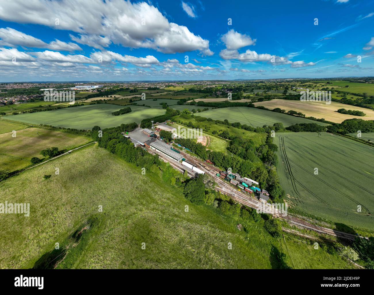 Caverswall Castle amd the Foxfield Heritage railway Aerial Drone From