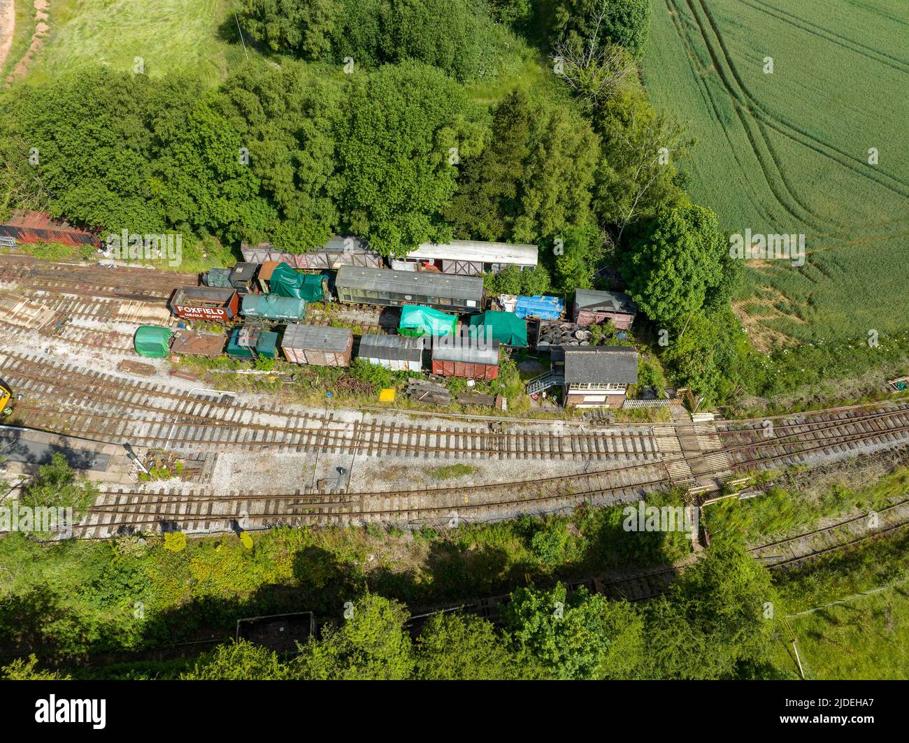 Caverswall Castle amd the Foxfield Heritage railway Aerial Drone From