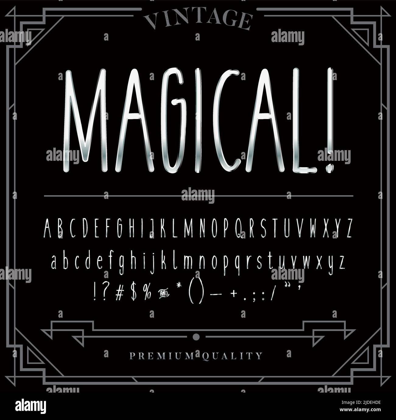 Silver or Chrome Metallic Font Set. Letters, Numbers and Special