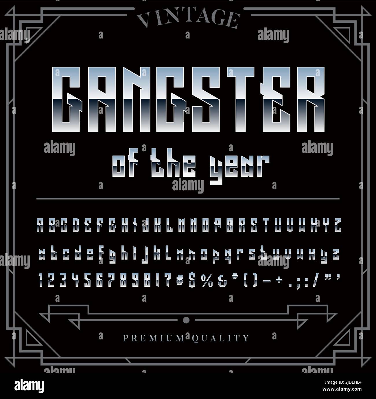 Silver or Chrome Metallic Font Set. Letters, Numbers and Special