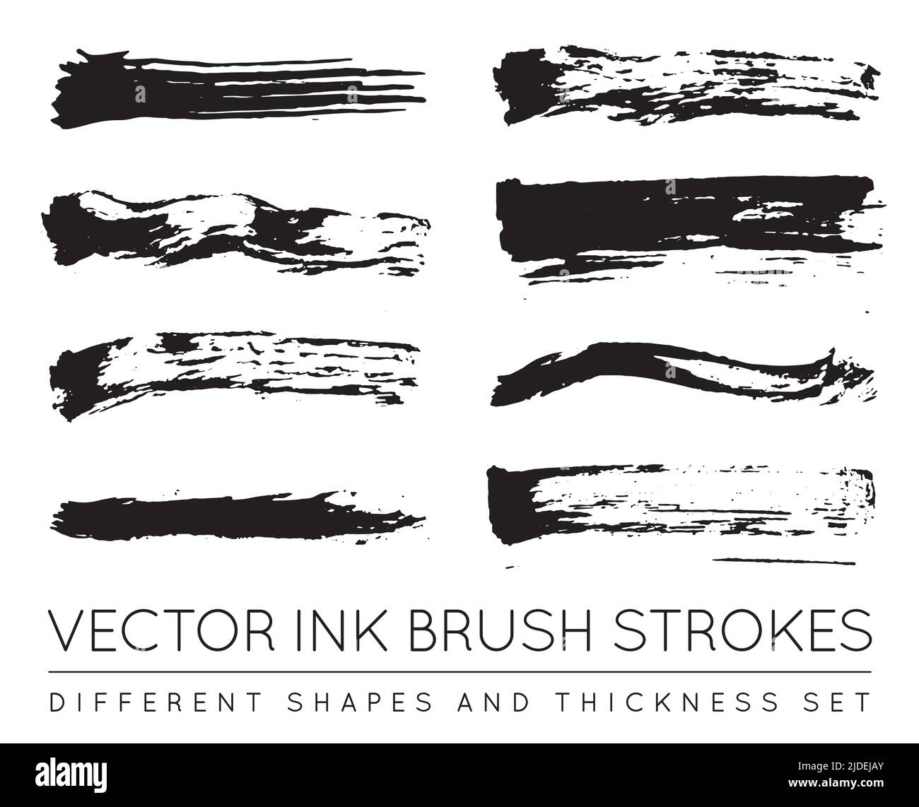 Set of Vector Black Pen Ink Brush Strokes. Grunge Ink Brush Stroke. Dirty Brush Stroke. Stock Vector