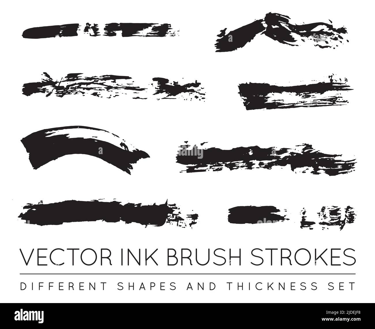 Set of Vector Black Pen Ink Brush Strokes. Grunge Ink Brush Stroke ...
