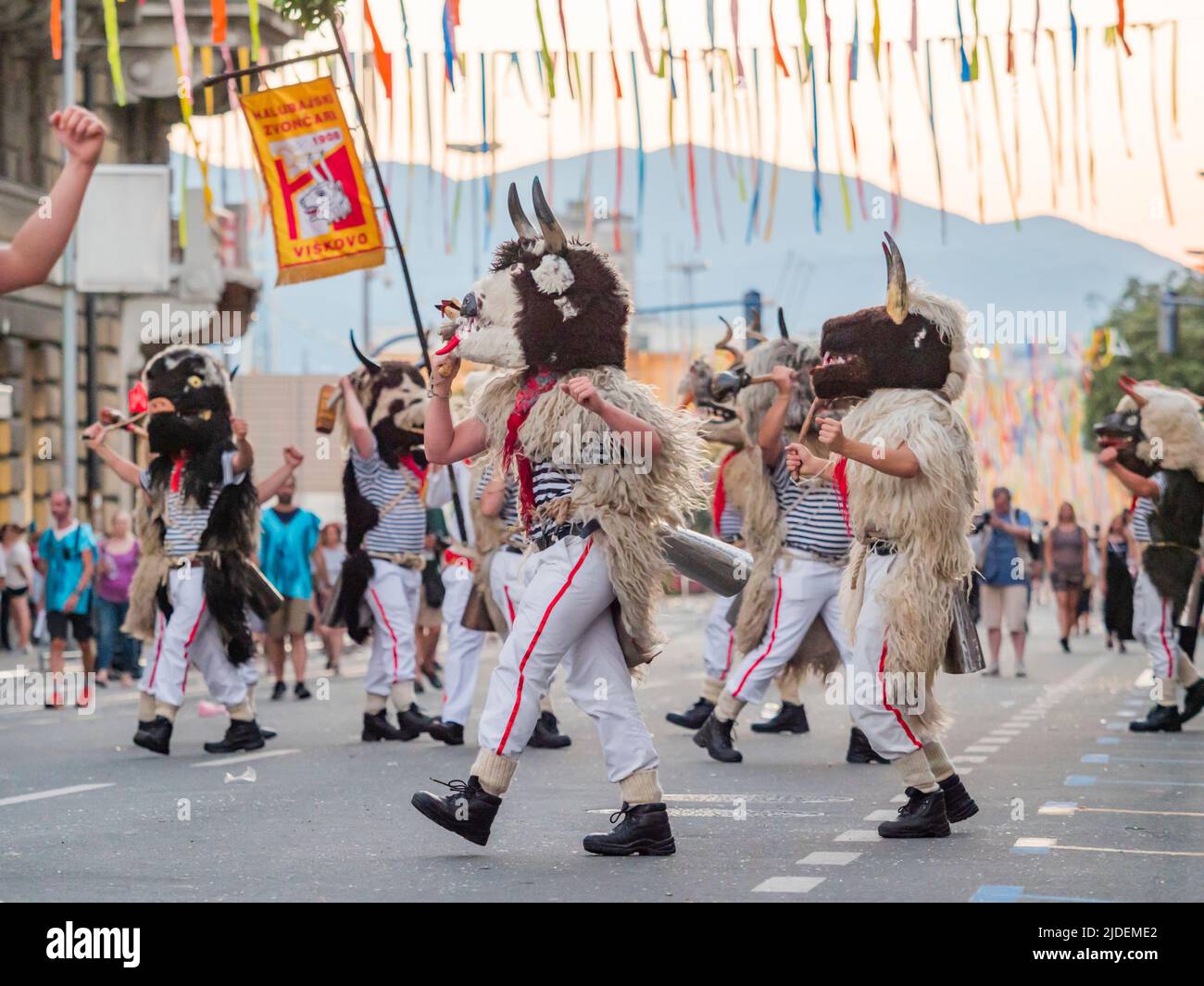 Halubje bell-ringers costumed costumes traditional carnival in Rijeka Croatia Stock Photo