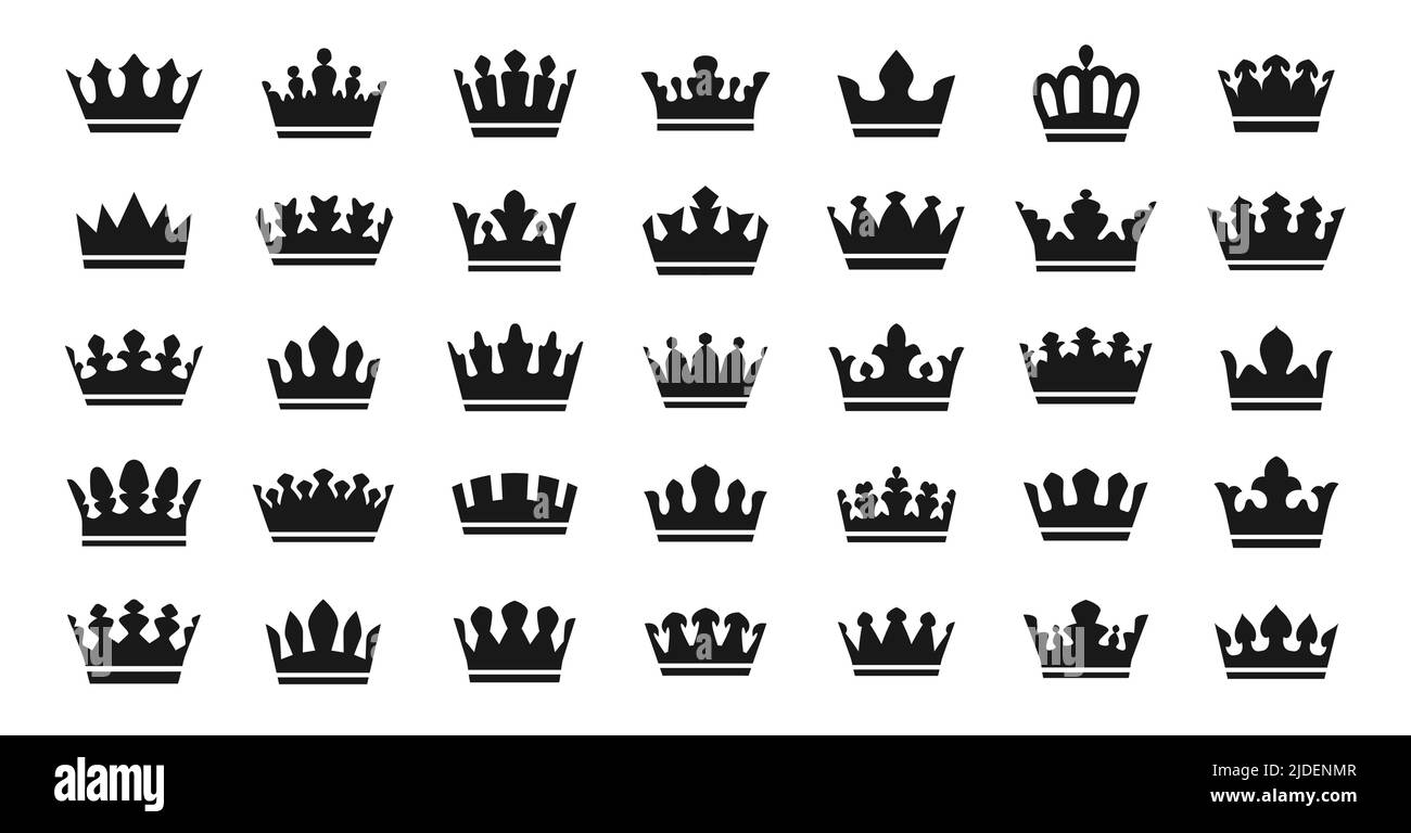 Crown icon set. King queen symbol collection. Design elements for logo, emblem or web application Stock Vector