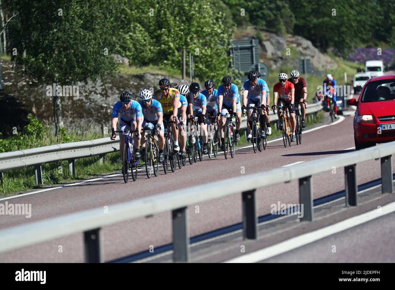 Cyclists on road 50, just south of Askersund, during the world’s ...