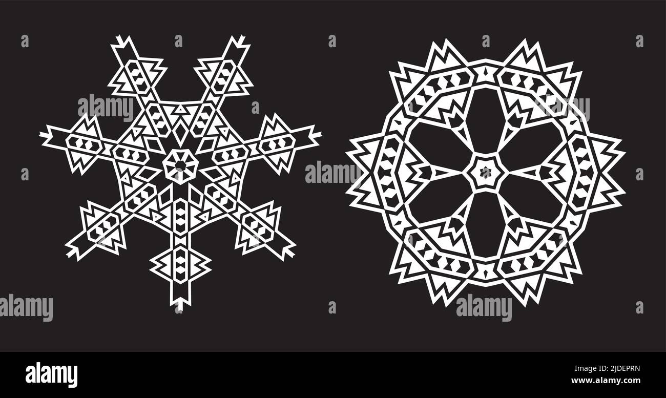 Ethnic Fractal Mandala Vector looks like Snowflake or Maya Aztec Pattern or Flower Stock Vector