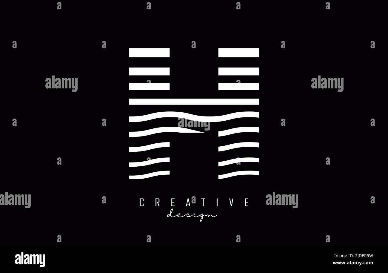 Letter H Logo Design With White Straight And Zig Zag Lines Vector