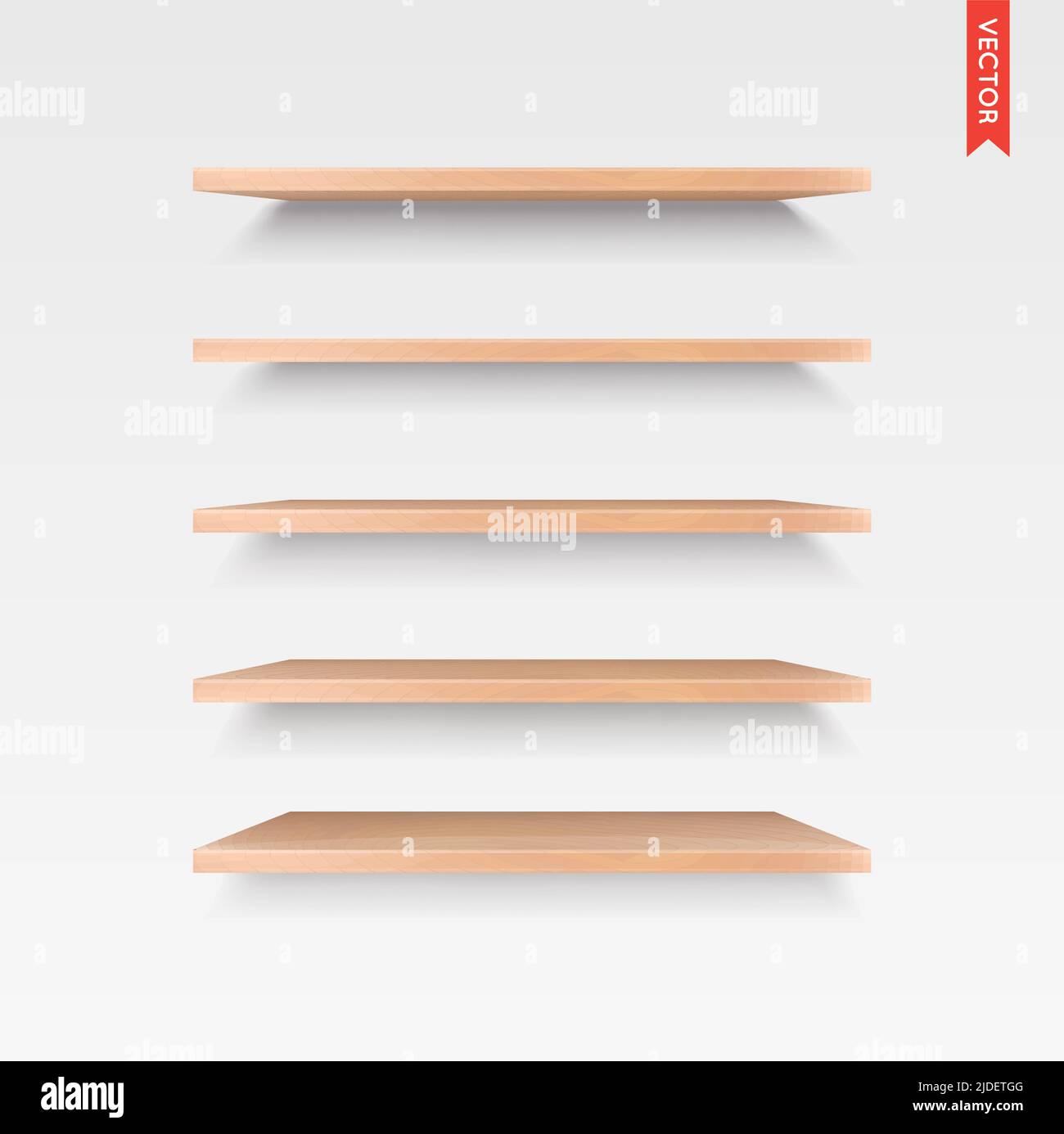 Set of Wood Shelves Vector Isolated on the Wall Background Stock Vector