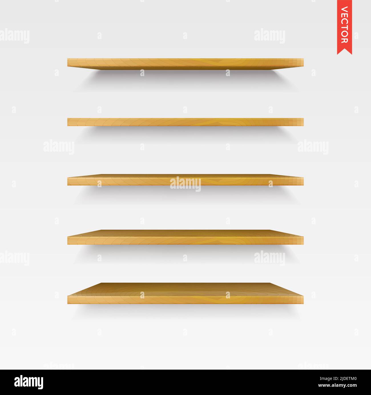 Set of Wood Shelves Vector Isolated on the Wall Background Stock Vector