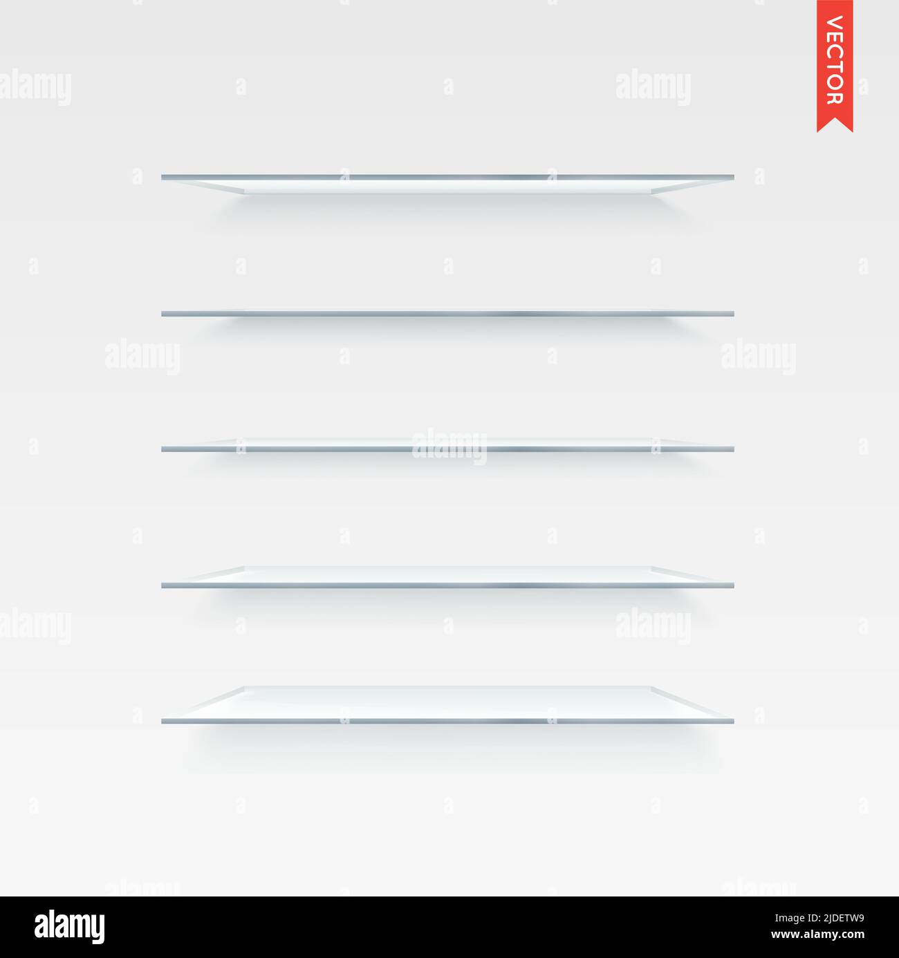 Set of Glass Shelves Vector Isolated on the Wall Background Stock Vector