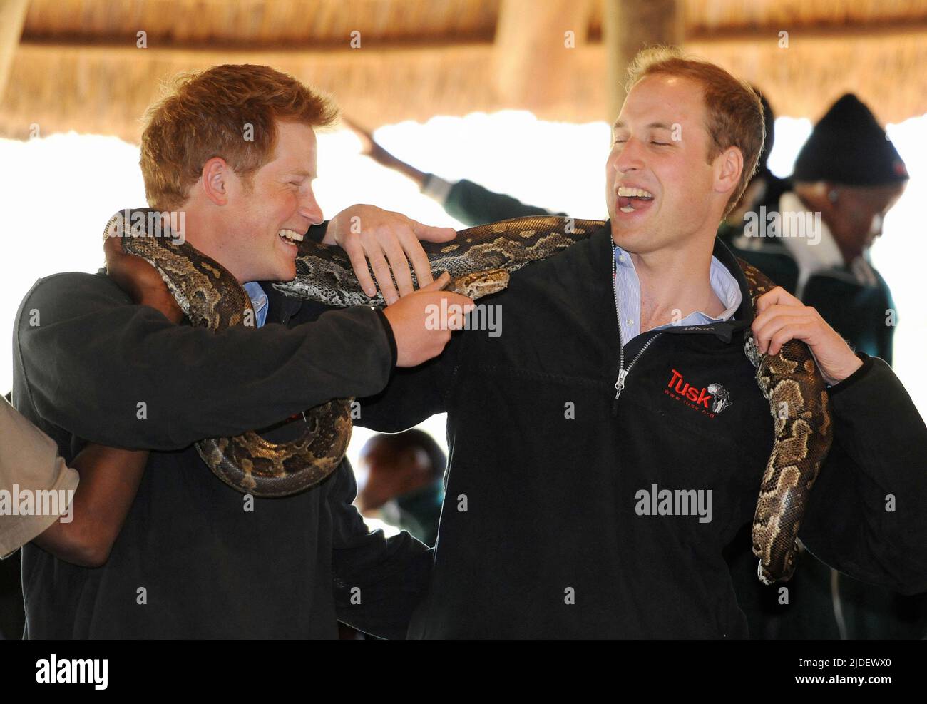 File photo dated 15/6/2010 of Prince Harry and Prince William pose with a rock python during a visit to the Mokolodi Nature Reserve in Gabarone, Botswana. The Duke of Cambridge celebrates his 40th birthday on Tuesday. Issue date: Monday June 20, 2022. Stock Photo