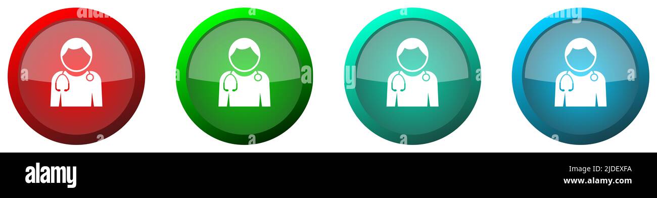 Doctor round glossy web icon set, colorful buttons isolated on white ...