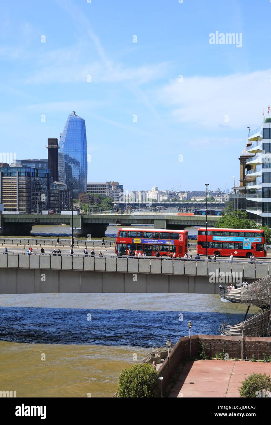 View from office on the north side of the Thames looking west, across London Bridge, in London, UK Stock Photo