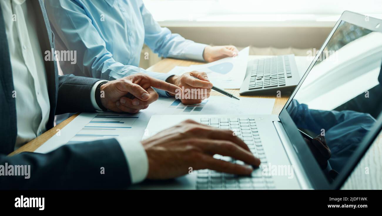 businessman team working in office. discussing and analyzing business financial data. investment strategy Stock Photo