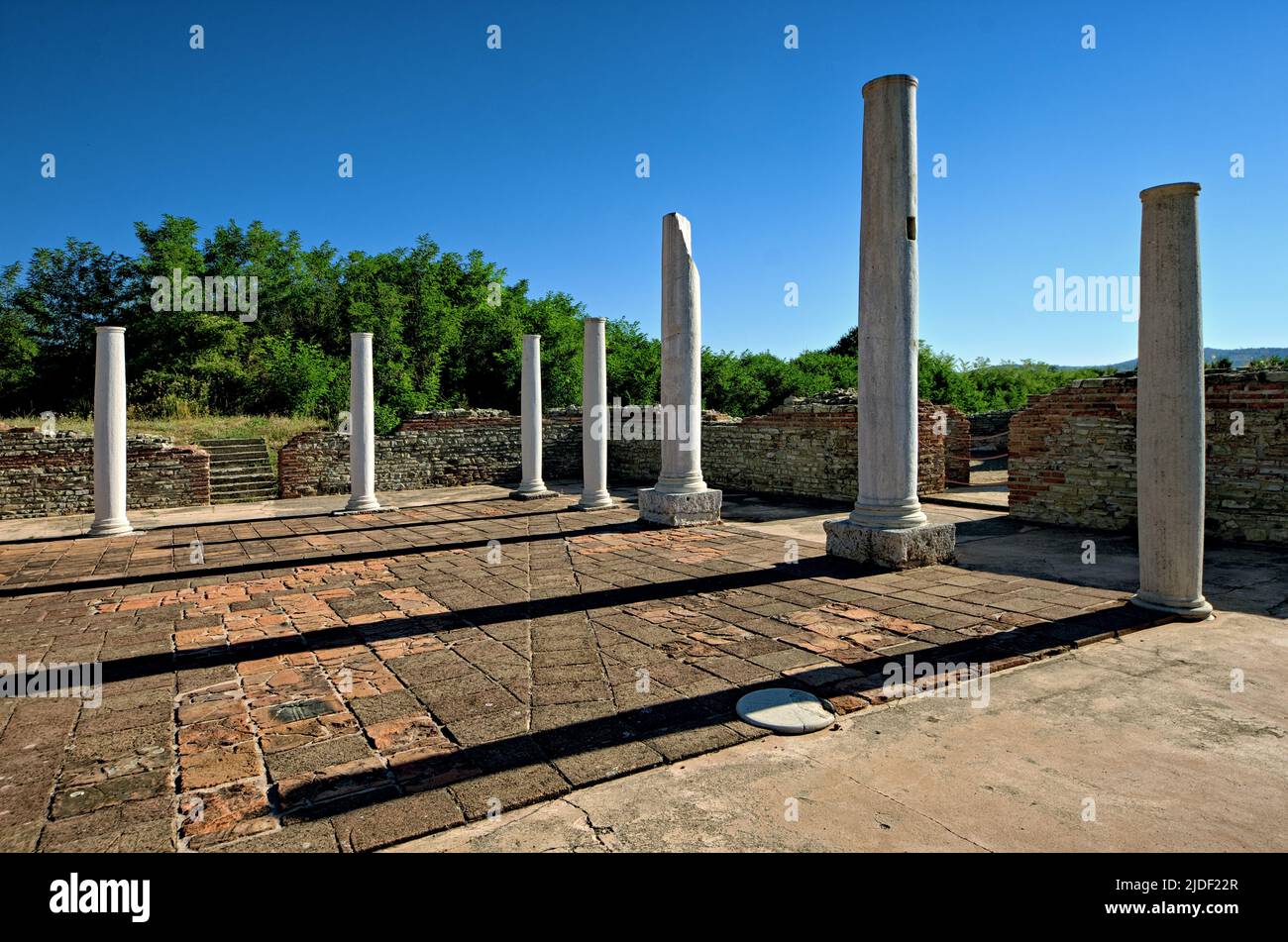 colums of peristyle in the archaeological dig of Gamzigrad, the ancient Felix Romuliana built by Galerius Emperor of Roman Empire in Serbia Stock Photo