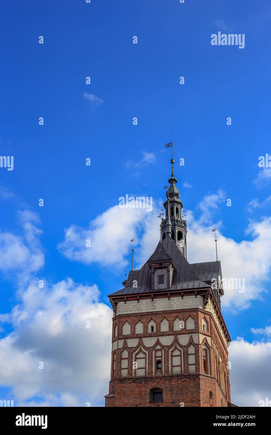 Medieval tower against the sky in Danzig, Poland Stock Photo