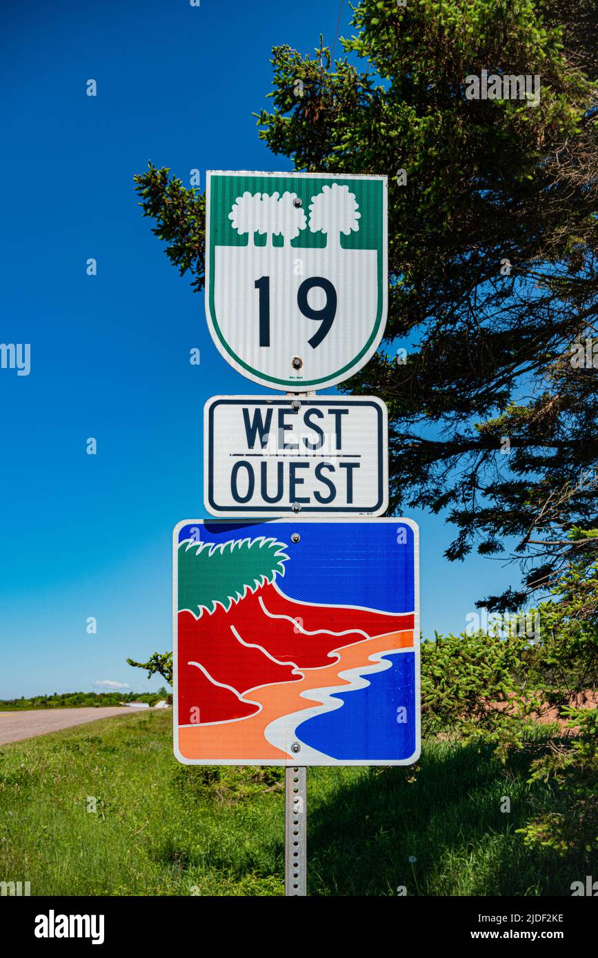 Highway 19 West and South Shore driving route sign Stock Photo