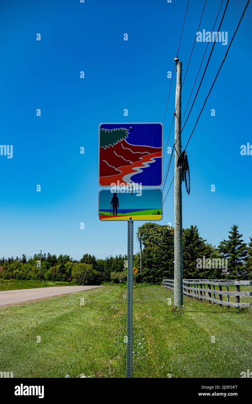 Island Hiking Trail and South Shore driving route signs Stock Photo