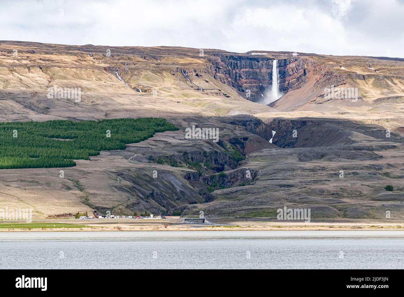 Panoramic view of the Hengifoss waterfall and the underlying canyon in eastern Iceland Stock Photo