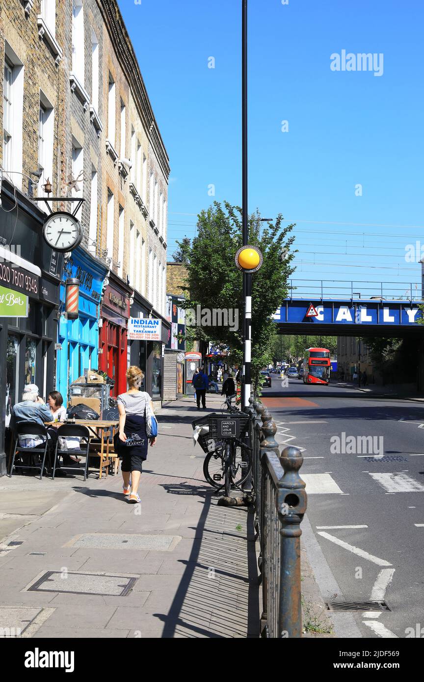 Colourful shops and cafes on the Caledonian Road near Caledonian Road