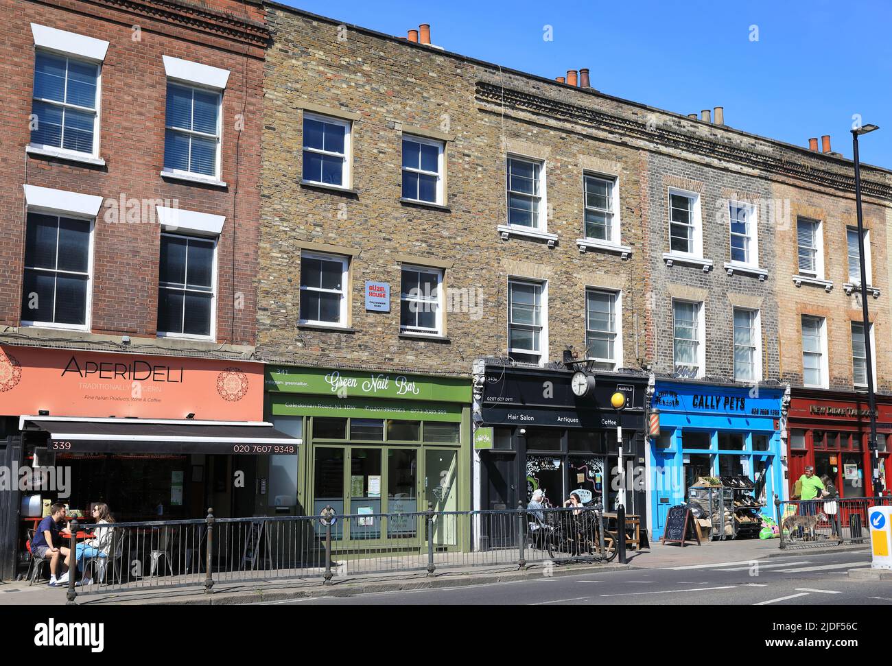 Colourful shops and cafes on the Caledonian Road near Caledonian Road