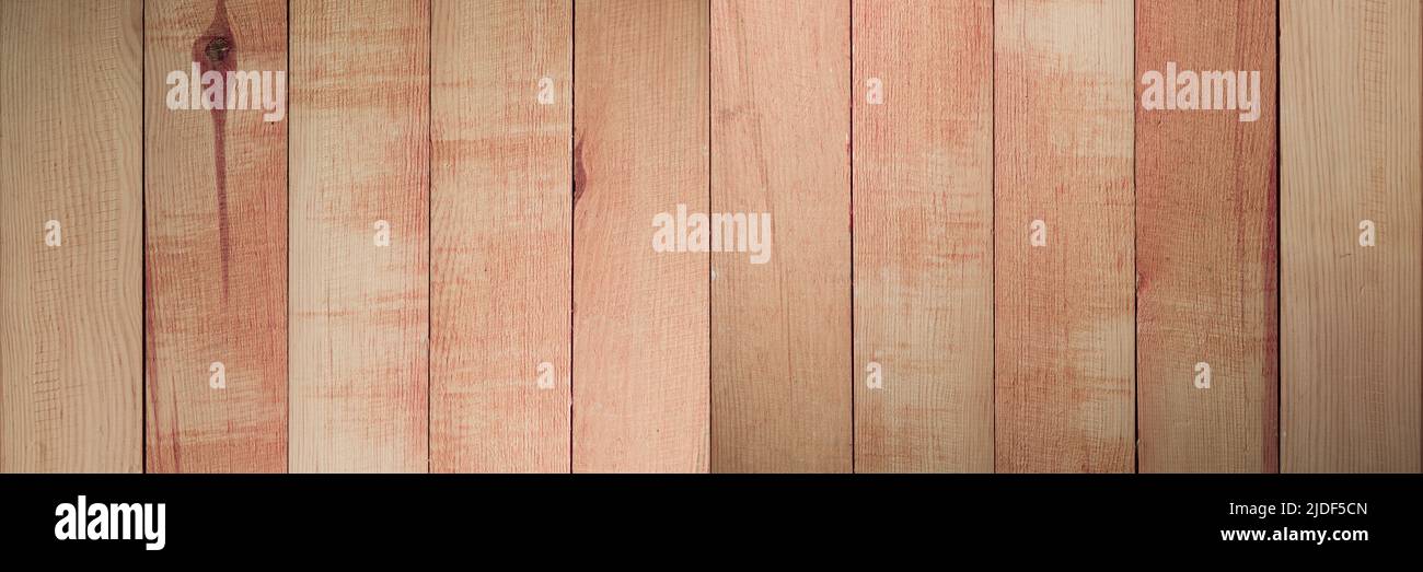 Panoramic floor of natural wooden wall. Industrial wood material Stock