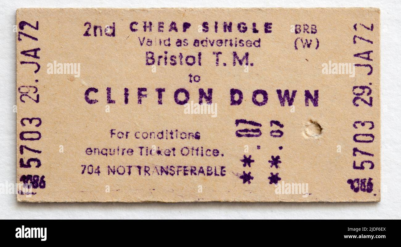 1970s British Rail Train Ticket Bristol to Clifton Stock Photo