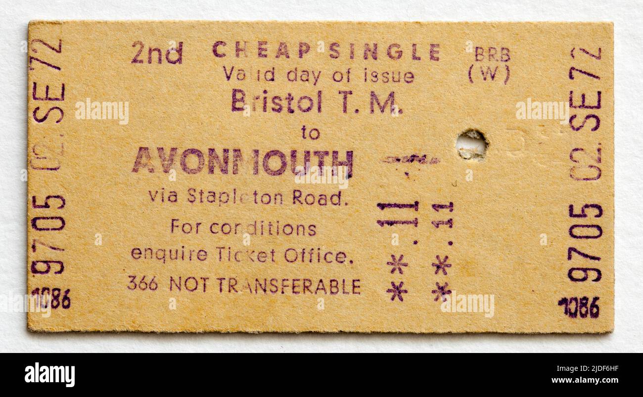 1970s British Rail Train Ticket Bristol to Avonmouth Stock Photo