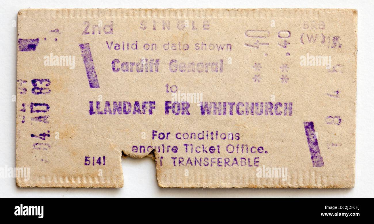 1970s British Rail Train Ticket Cardiff to Llandaff Whitchurch Stock Photo