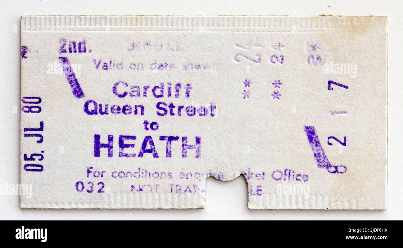 1980s British Rail Train Ticket Cardiff to Heath Stock Photo