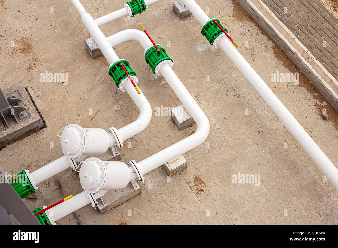 New fuel supply pipes with shut-off valves.  Stock Photo
