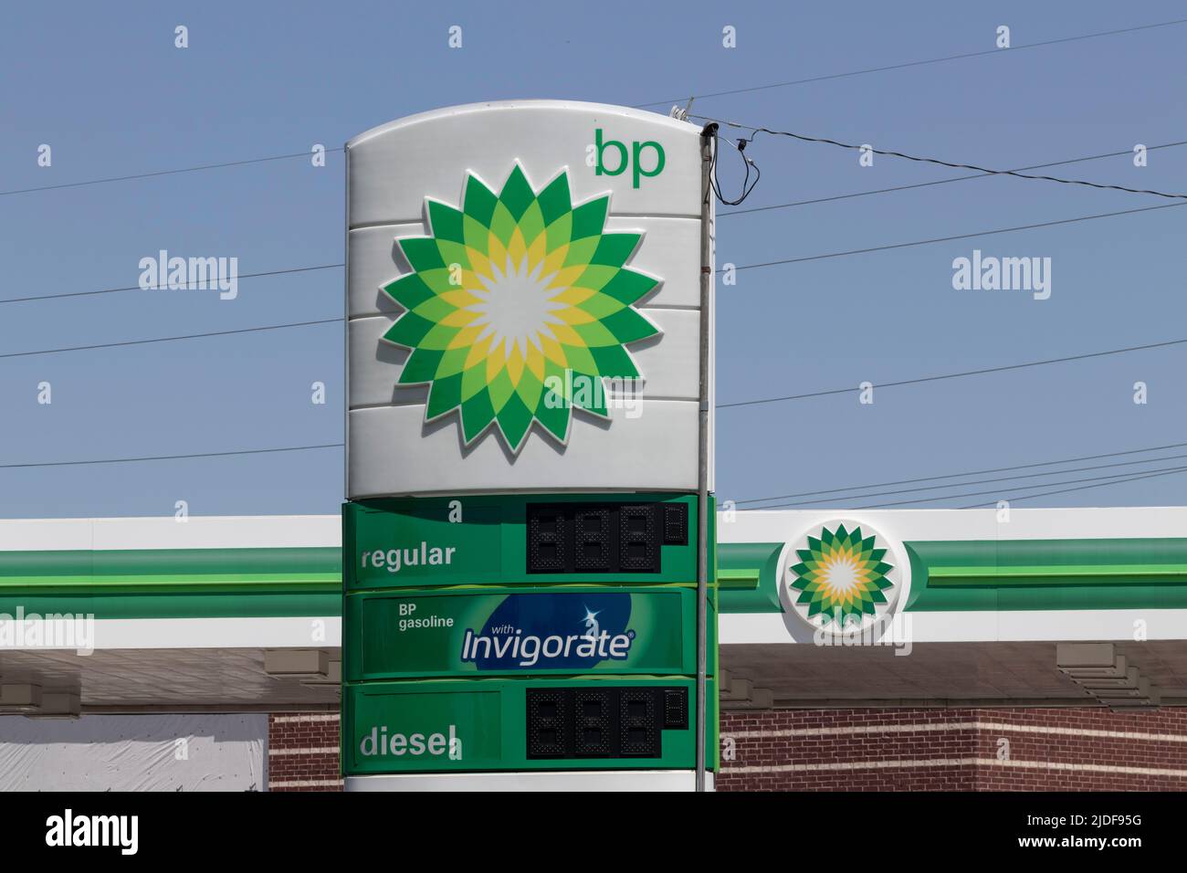 Lebanon - Circa June 2022: BP Retail Gas Station. BP and British Petroleum is a global British oil and gas company headquartered in London. Stock Photo