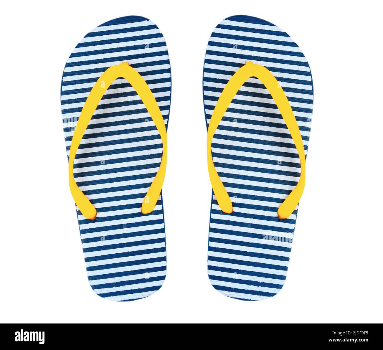 Yellow blue stripped beach flip flops isolated Stock Photo - Alamy