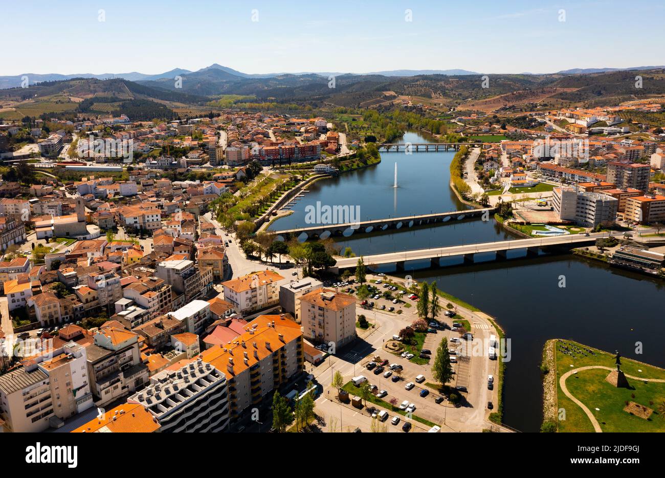 View from drone of Mirandela city, Portugal Stock Photo