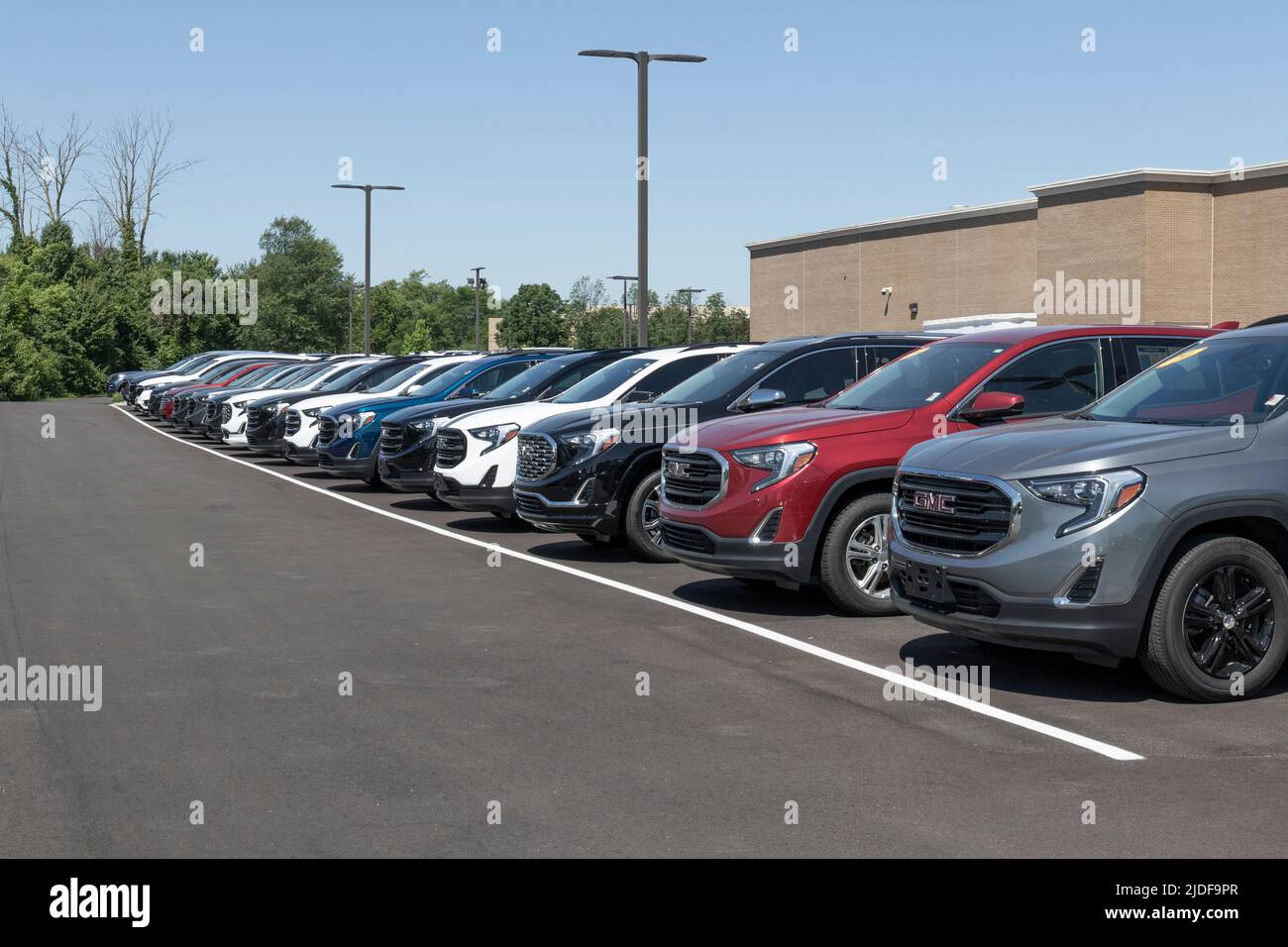 Carmel - Circa June 2022: Used GMC Terrain display. With current supply issues, GMC is buying and selling many pre-owned cars to meet demand. Stock Photo