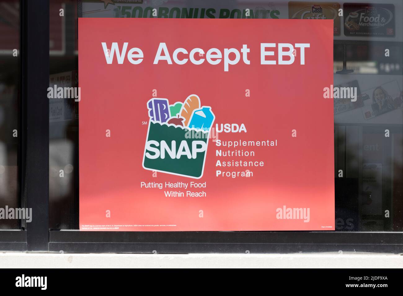 Lebanon - Circa June 2022: SNAP and EBT Accepted here sign. SNAP and Food Stamps provide nutrition benefits to supplement the budgets of disadvantaged Stock Photo