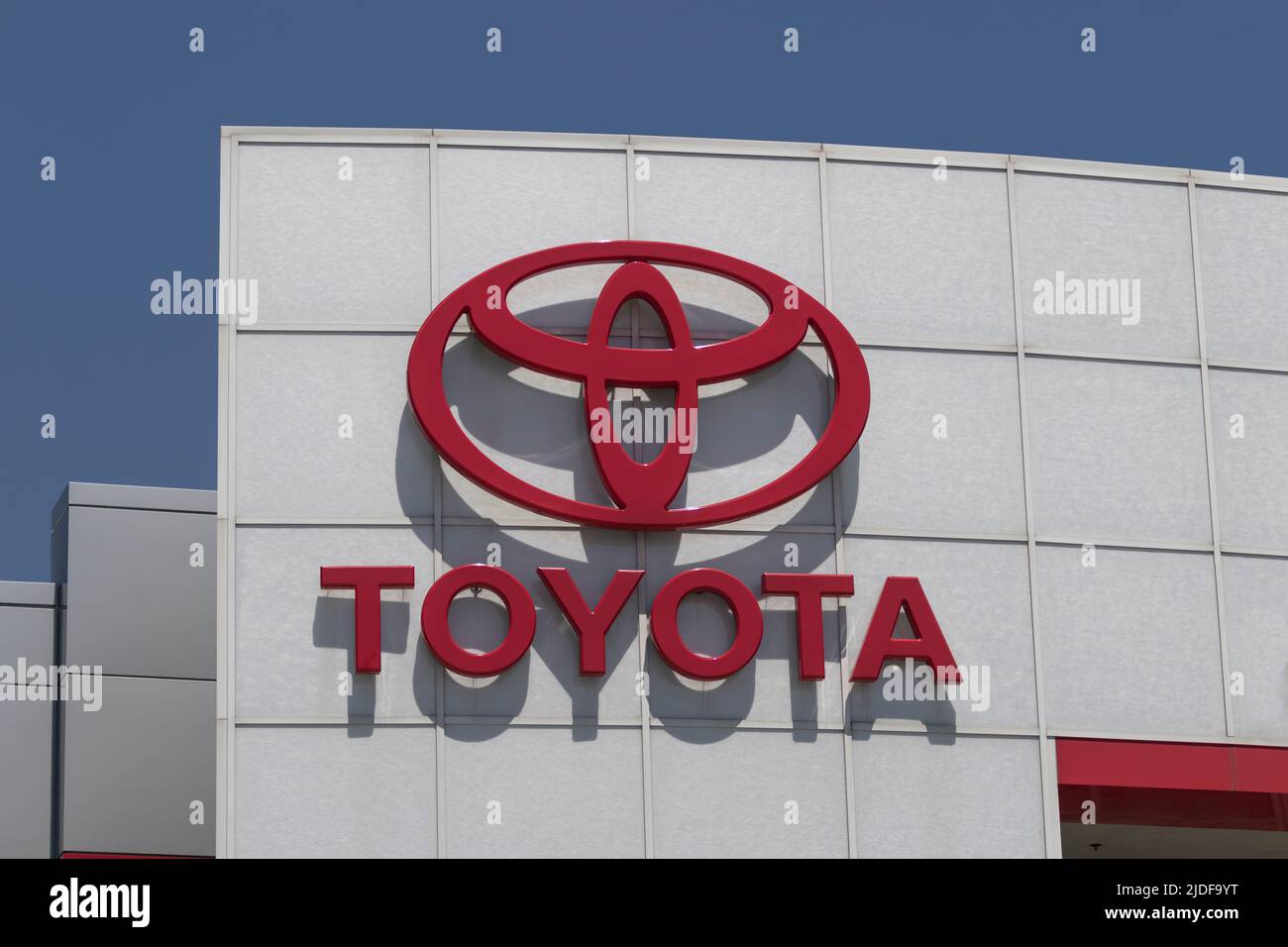Whitestown - Circa June 2022: Toyota Car and SUV Logo. Toyota is a popular brand because of its reliability, fuel mileage and commitment to reducing e Stock Photo