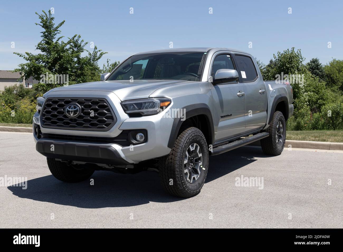 Whitestown - Circa June 2022: Toyota Tacoma display. Toyota offers the Tacoma in SR, SR5, and TRD Sport models. Stock Photo