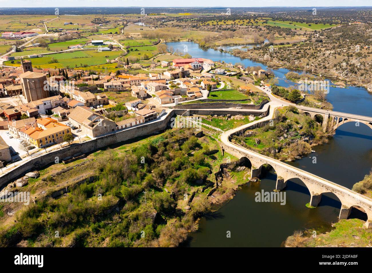 Aerial view of old Spanish walled township of Ledesma Stock Photo
