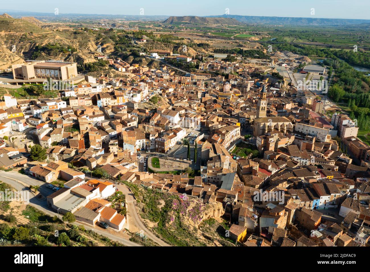 Aerial townscape of Fraga, Aragon, Spain Stock Photo