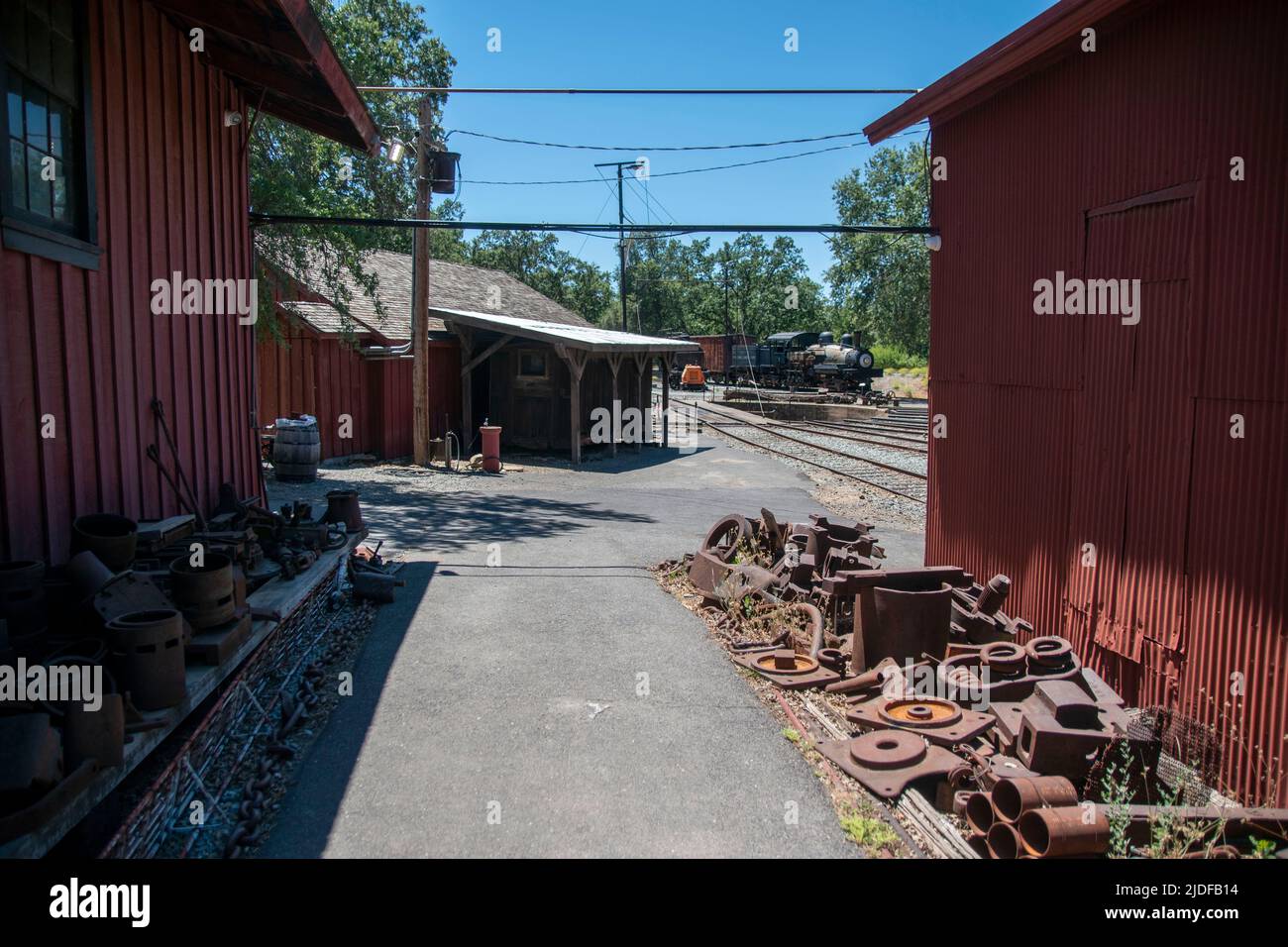 Railtown 1897 State Park showcases functioning trains for tourists in Jamestown, CA. Stock Photo