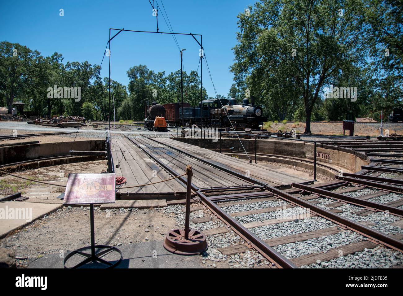 Railtown 1897 State Park showcases functioning trains for tourists in Jamestown, CA. Stock Photo