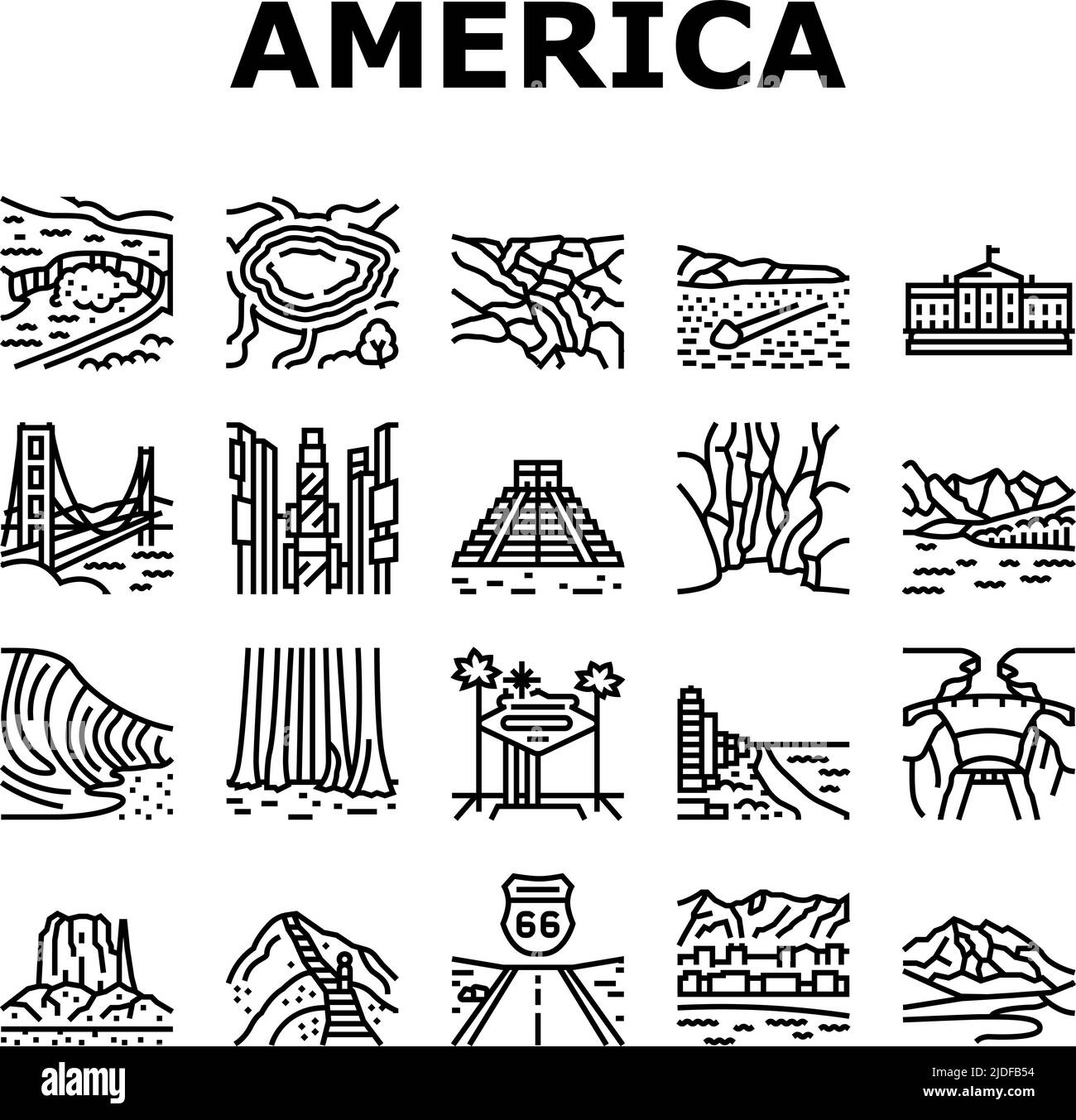 North America Famous Landscape Icons Set Vector Stock Vector