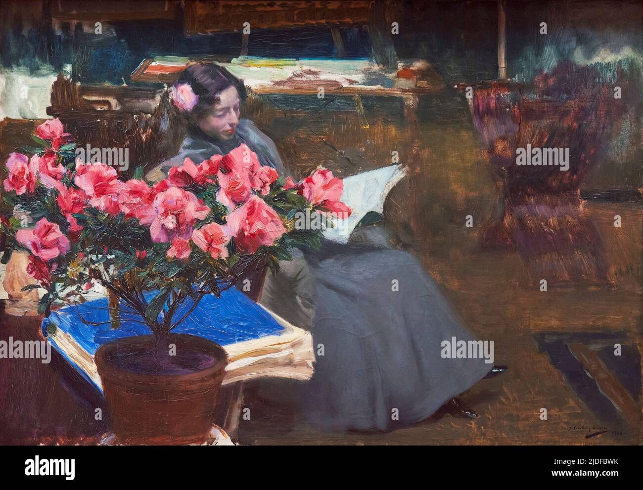 Joaquin Sorolla y Bastida (1863-1923). Clotilde in the studio (Clotilde en el estudio). 1900. Oil on canvas. 65,50 x 96,50 cm.   Joaquin Sorolla y Bas Stock Photo