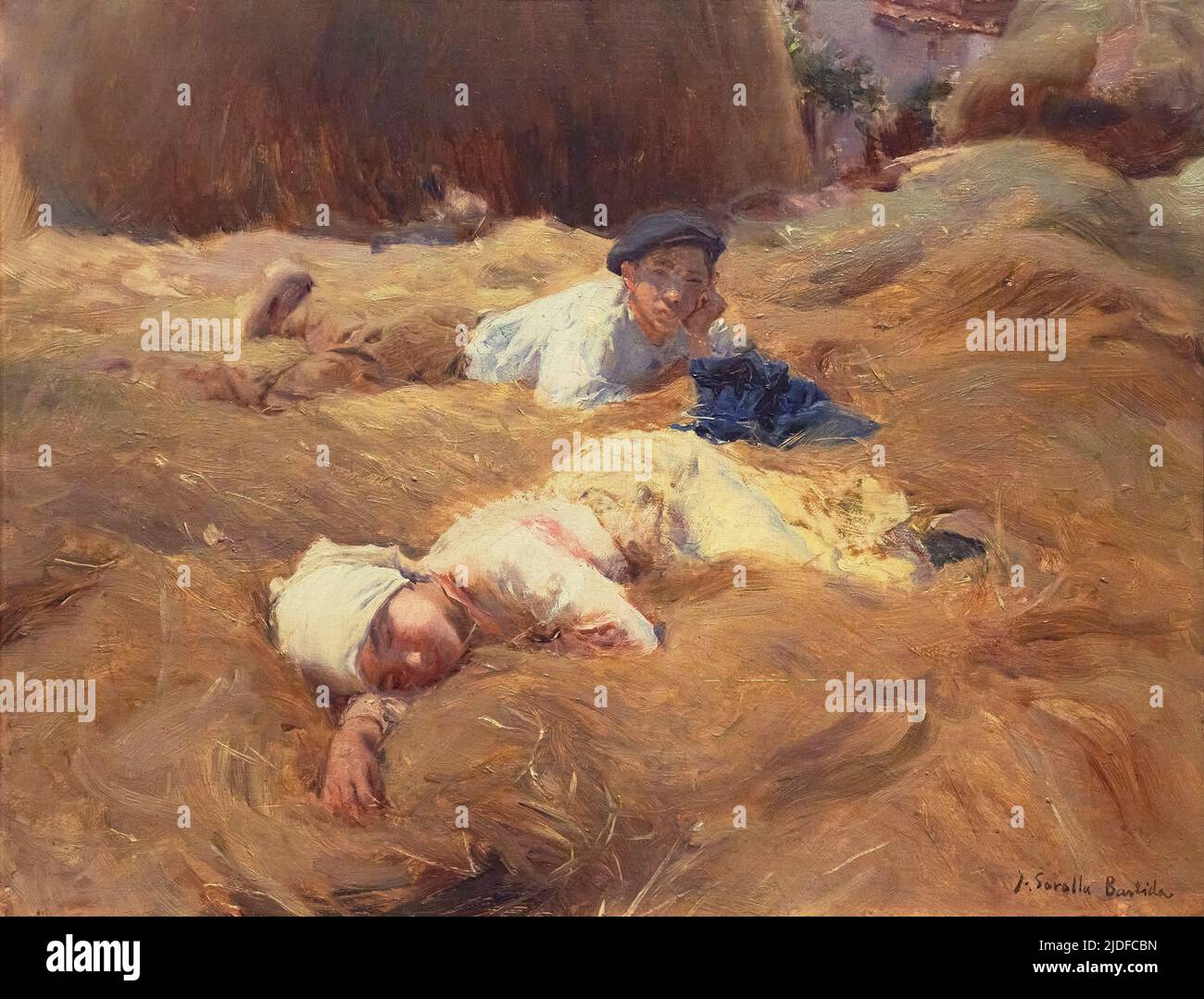 Joaquin Sorolla y Bastida (1863-1923). The nap, Asturias (La siesta, Asturias). 1903. Oil on panel. 36 x 46 cm.  Joaquin Sorolla y Bastida was a Spani Stock Photo