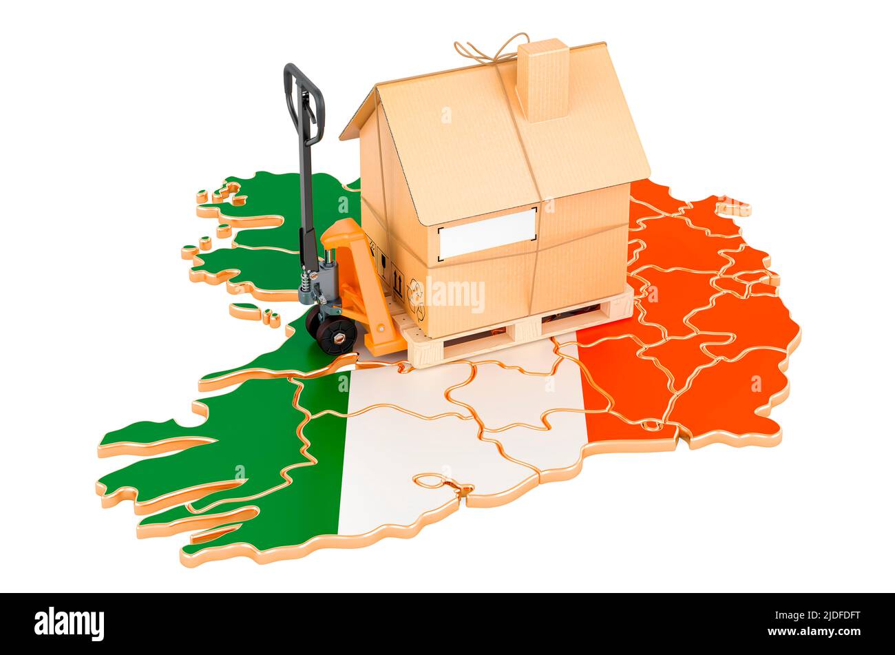 Residential moving service in Ireland, concept. Hydraulic hand pallet ...