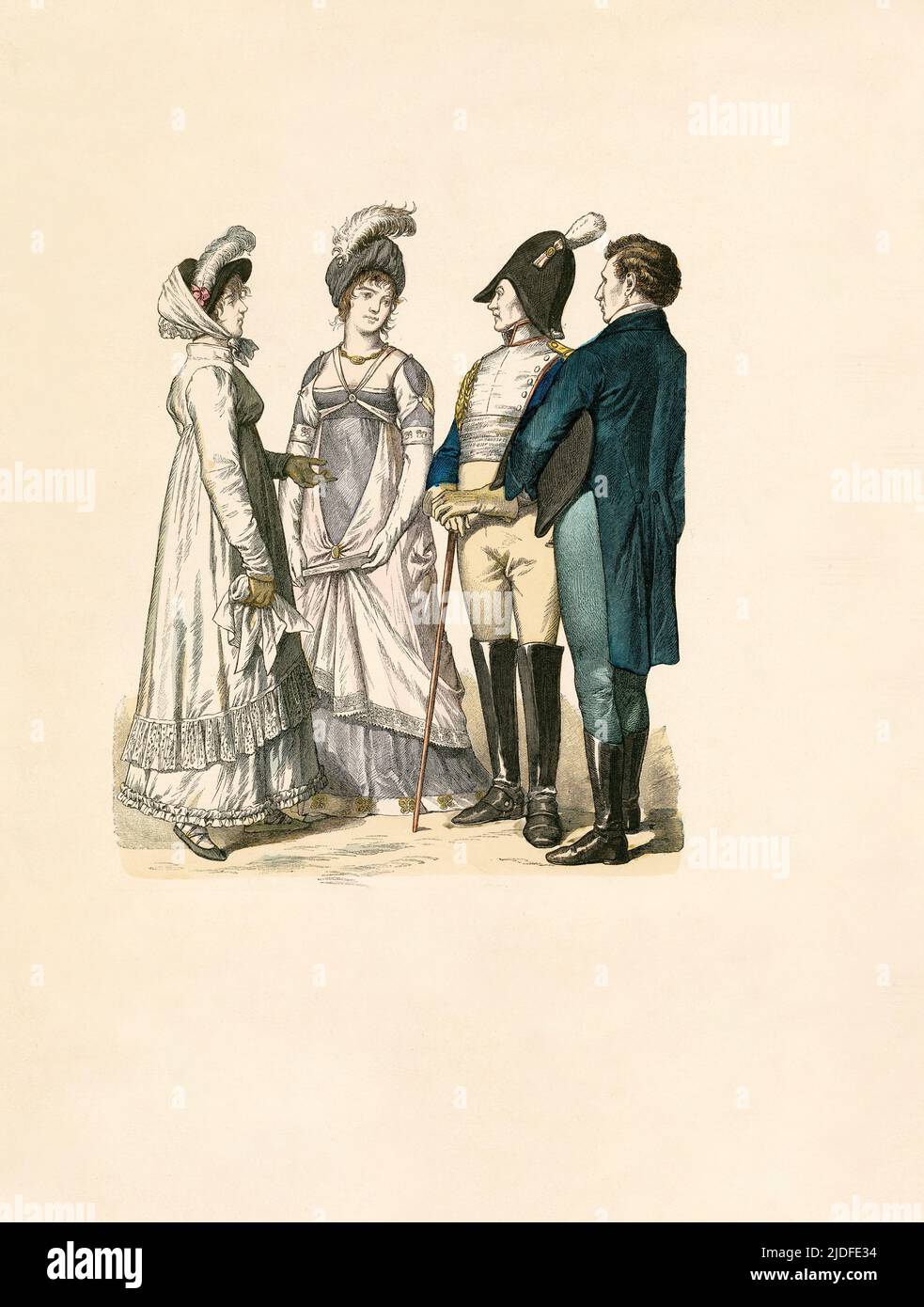 Empire Style, Germany and France, 1809-1812, Illustration, The History of Costume, Braun & Schneider, Munich, Germany, 1861-1880 Stock Photo