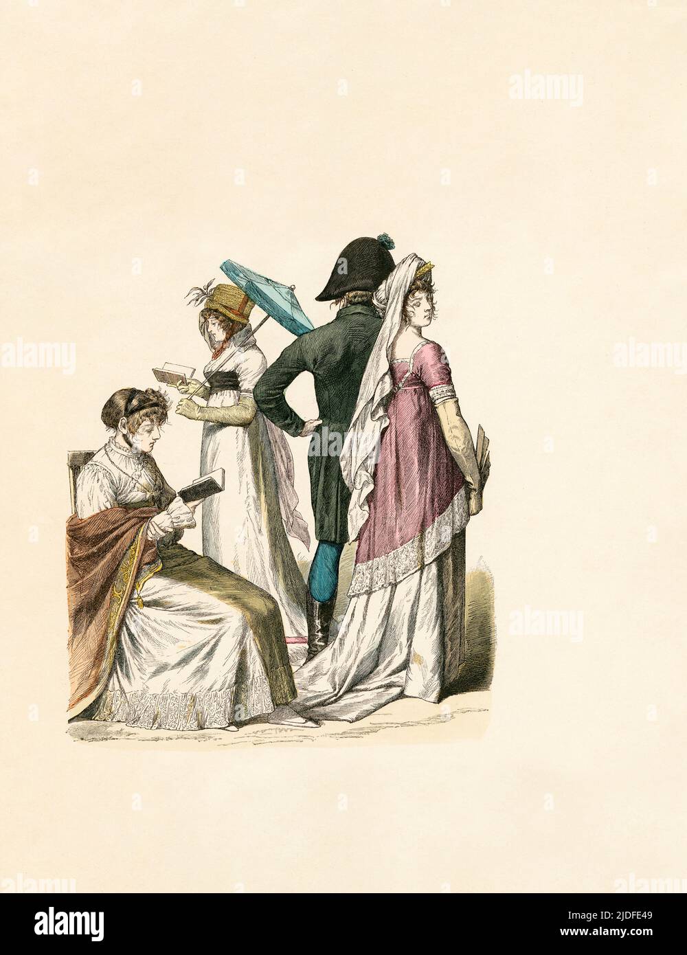 Empire Style, Germany and France, 1802-1804, Illustration, The History of Costume, Braun & Schneider, Munich, Germany, 1861-1880 Stock Photo