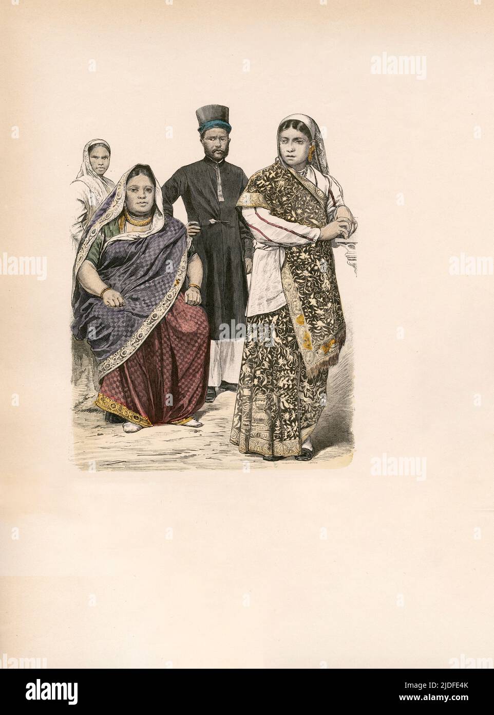 Parsees from Bombay and Singapore, Late 19th Century, Illustration, The History of Costume, Braun & Schneider, Munich, Germany, 1861-1880 Stock Photo