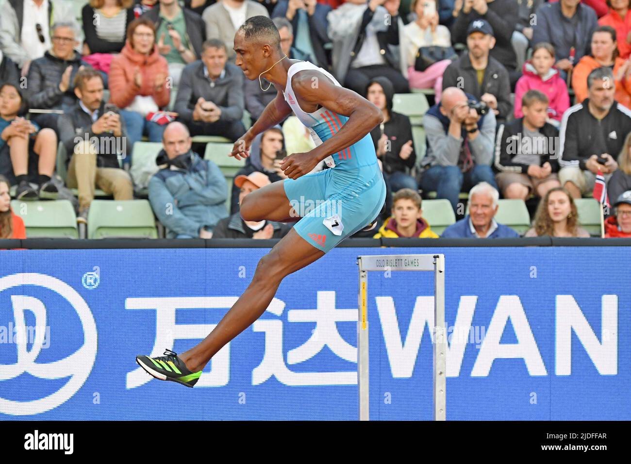 Alison dos Santos (BRA) wins the 400m hurdles in 47.26 during the Bislett Games at Bislett Stadium, Thursday, June 16, 2022, in Oslo, Norway. (Jiro Mochizuki/Image of Sport) Stock Photo